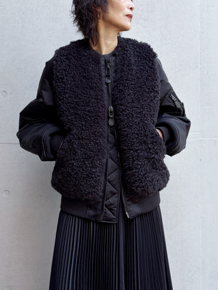 HYKE / FAUX SHEARLING TYPE MA-1 / BLACK / 17618