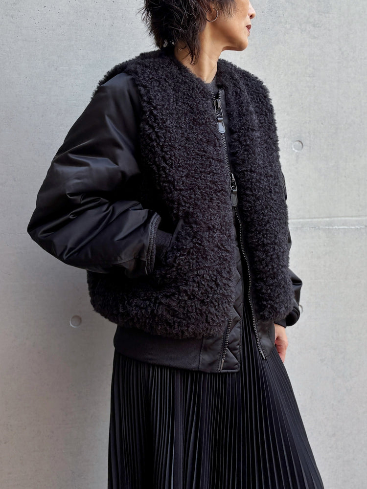 HYKE / FAUX SHEARLING TYPE MA-1 / BLACK / 17618