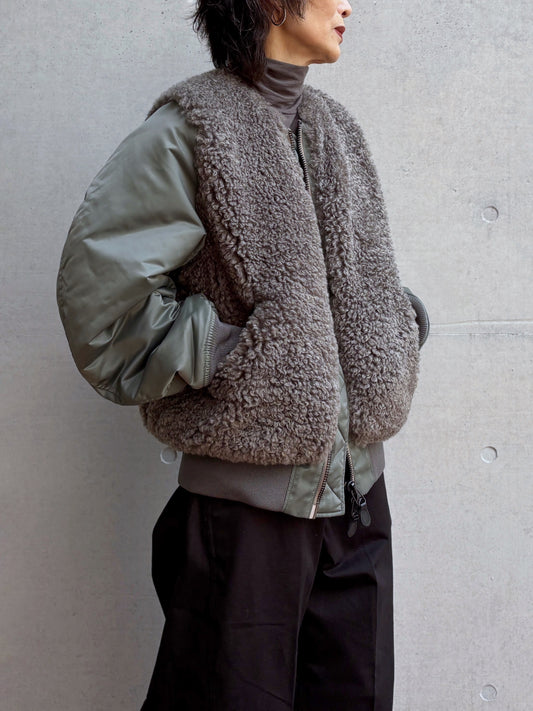 HYKE / FAUX SHEARLING TYPE MA-1 / OLIVE DRAB / 17618