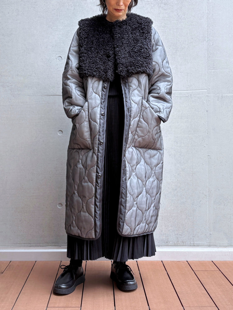 HYKE / FAUX SHEARLING-PANELED SHEER QUILTED / BLACK / 17600