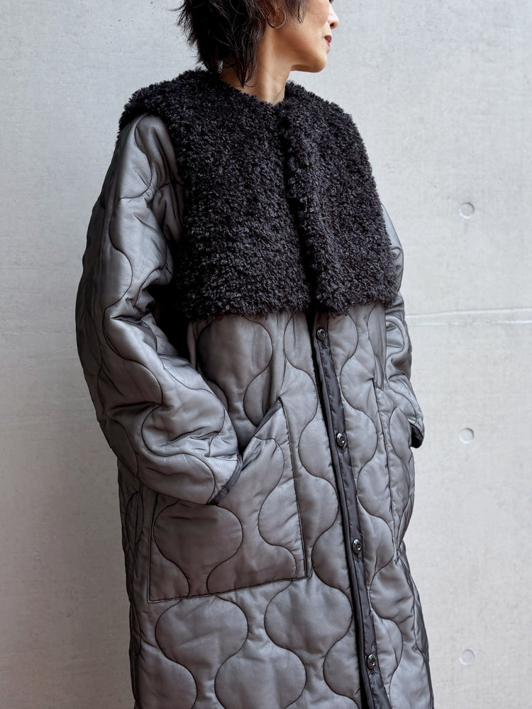 HYKE / FAUX SHEARLING-PANELED SHEER QUILTED / BLACK / 17600