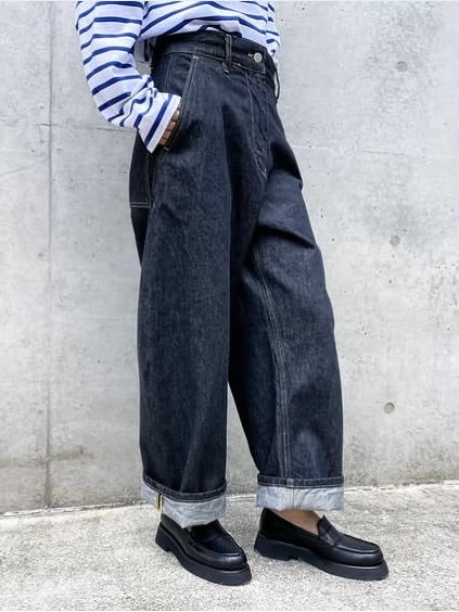 STUDIO NICHOLSON / CHALCO DENIM WIDE CROP PANT / WASHED BLACK