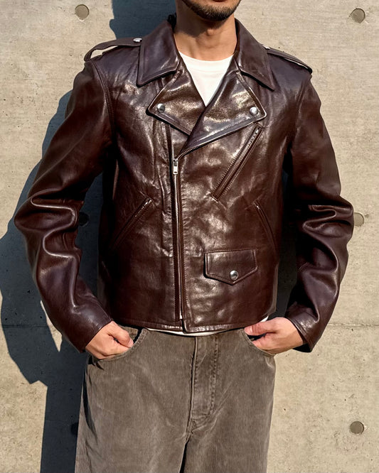 AURALEE /  HEAVY LAMB LEATHER RIDERS JACKET / DARK BROWN / A25AB01LA
