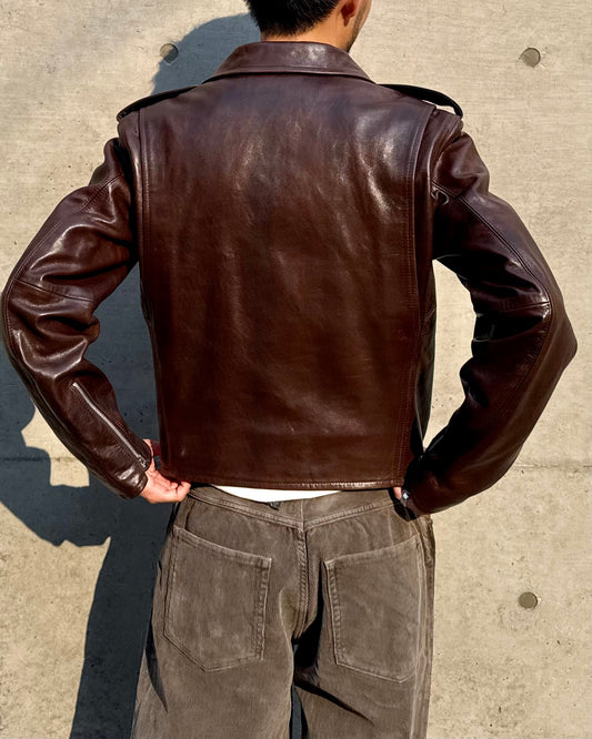 AURALEE /  HEAVY LAMB LEATHER RIDERS JACKET / DARK BROWN / A25AB01LA