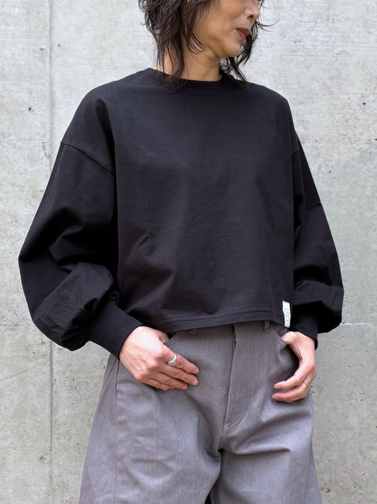 HYKE / CROPPED LONG-SLV TEE BIG FIT / BLACK / 12439