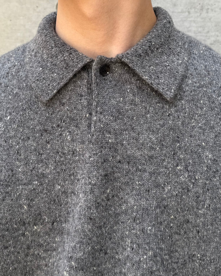 AURALEE / CASHMERE NEP KNIT POLO / MIX GRAY / A26AP02NE