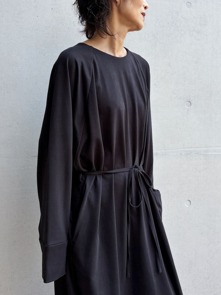 08sircus / Organic cotton jersey suede finish raglan sleeve dress / black / S26AW-DR05