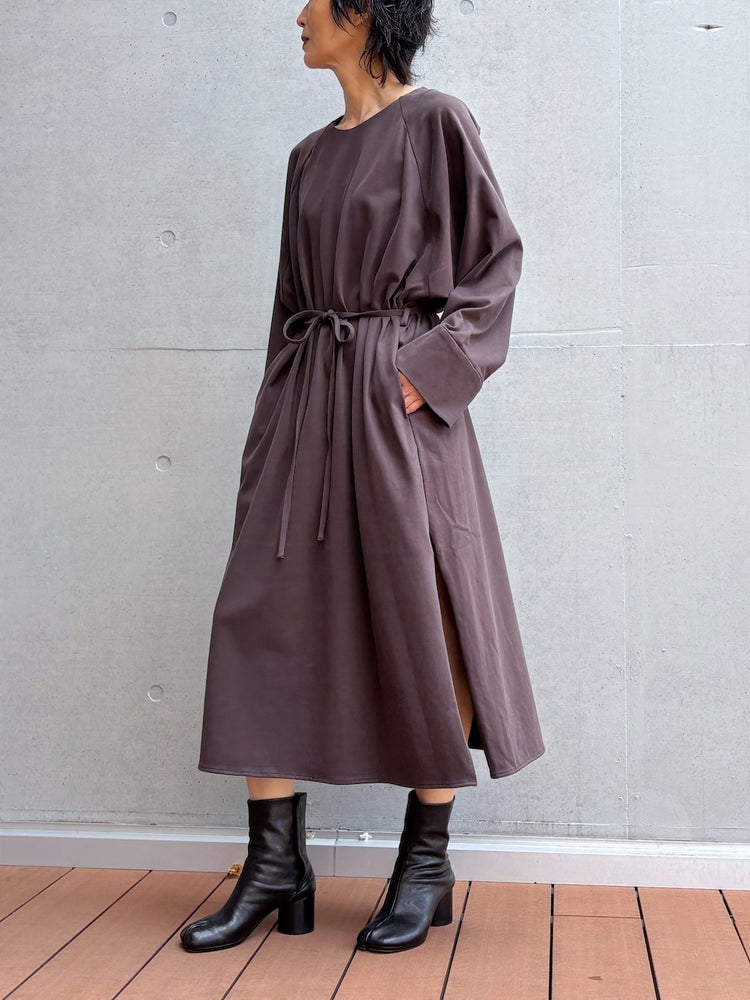 08sircus / Organic cotton jersey suede finish raglan sleeve dress / D.brown / S26AW-DR05