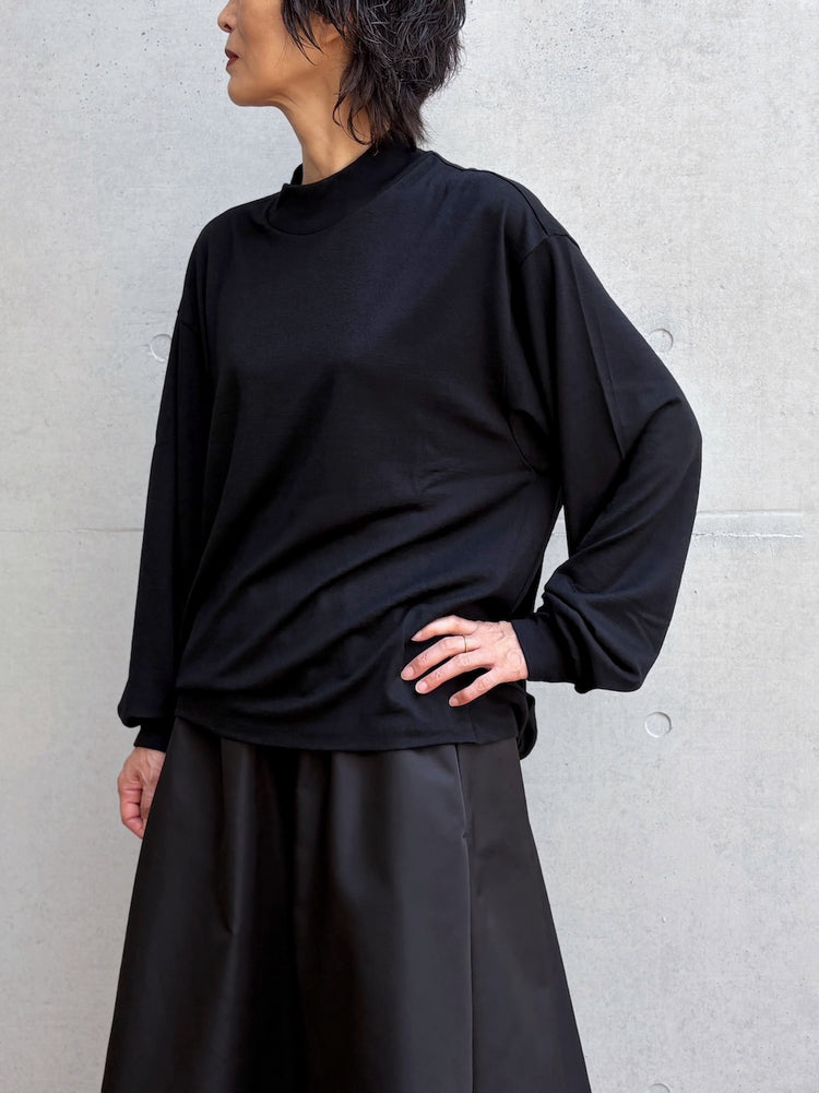 08sircus / Wool jersey mock neck top / Black / S26AW-CS04