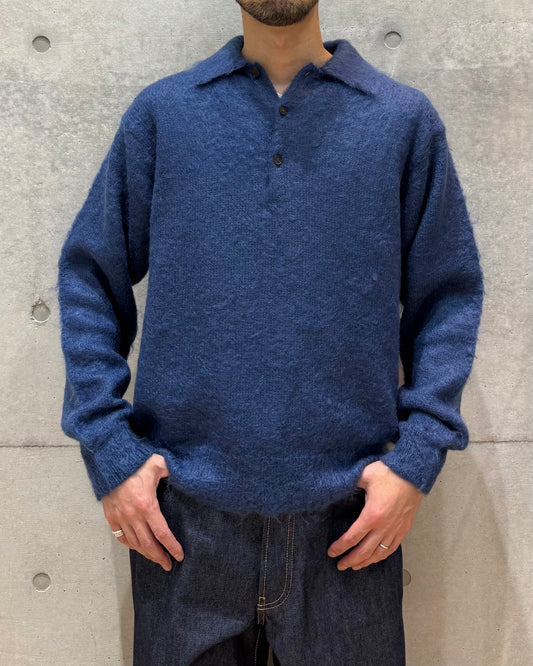 AURALEE / BRUSHED SUPER KID MOHAIR KNIT POLO / LIGHT NAVY / A26AP01KM
