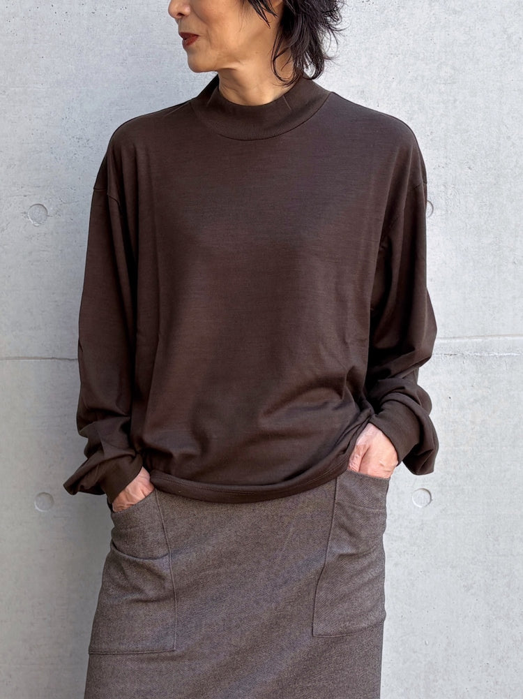 08sircus / Wool jersey mock neck top / D.brown / S26AW-CS04