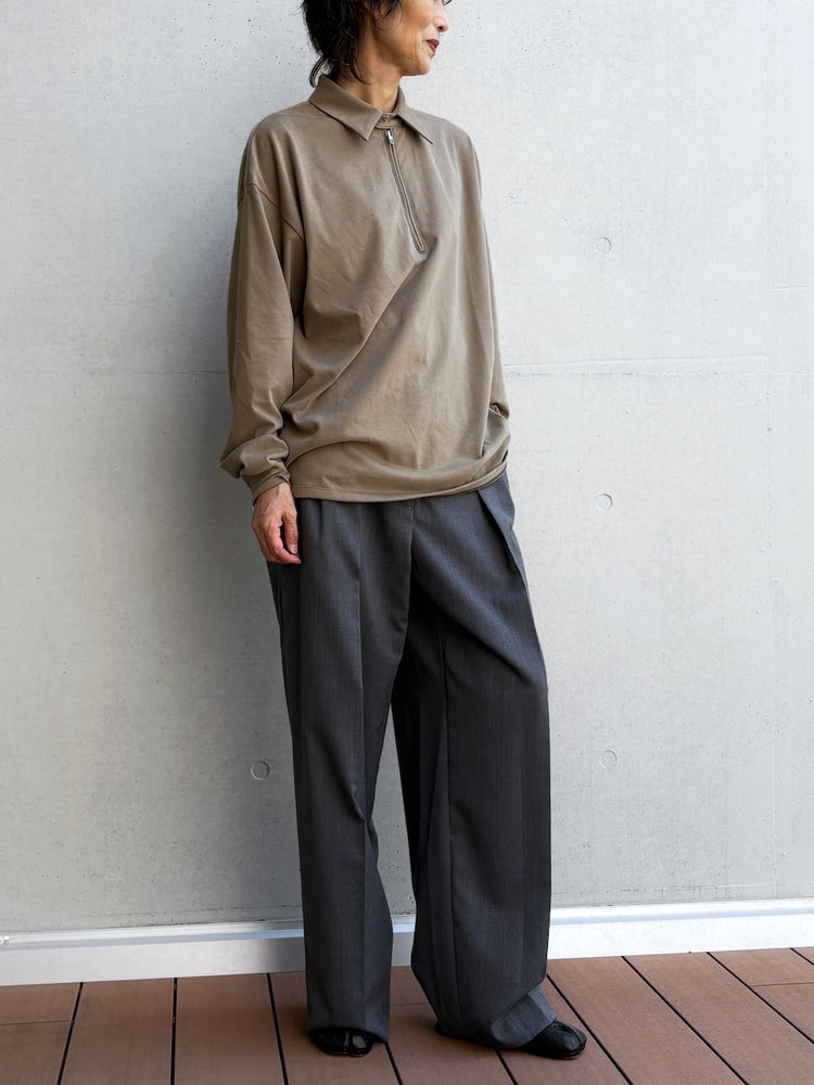 08sircus / Organic cotton jersey suede finish half zip Top / khaki / S26AW-CS06