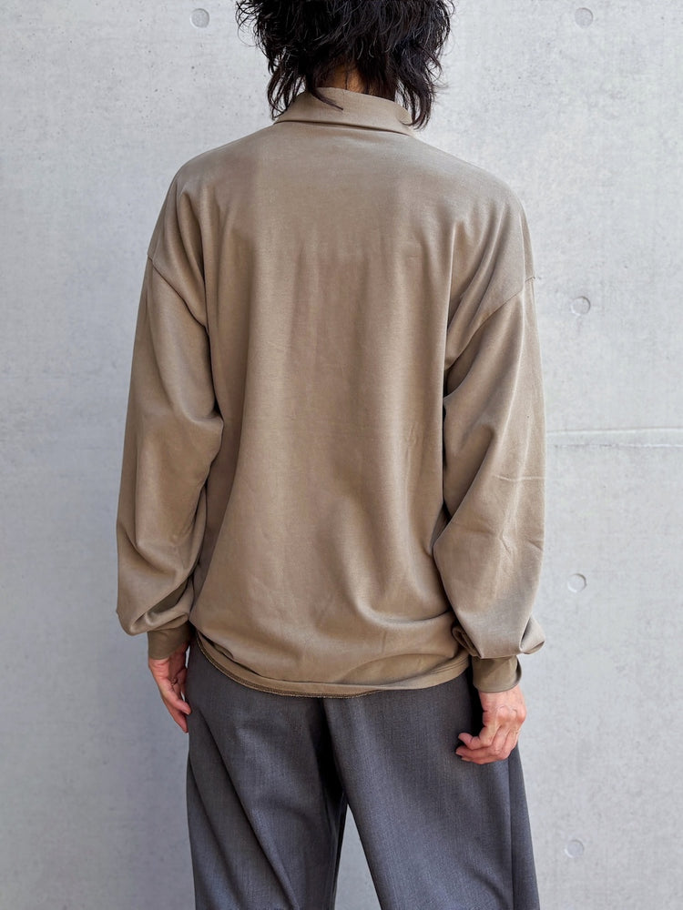 08sircus / Organic cotton jersey suede finish half zip Top / khaki / S26AW-CS06