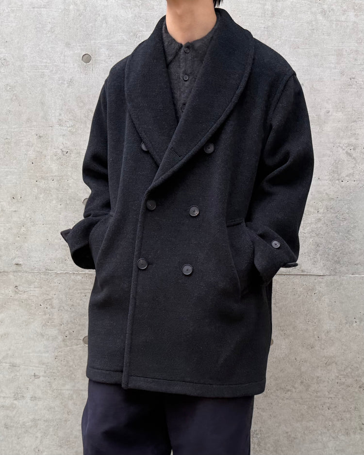 AURALEE / WOOL HERRINGBONE SHAWL COLLAR COAT / DARK CHARCOAL / A26AC02WH