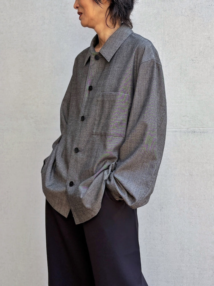 08sircus / Wool viscose chambray over shirt / charcoal / S26AW-SH04