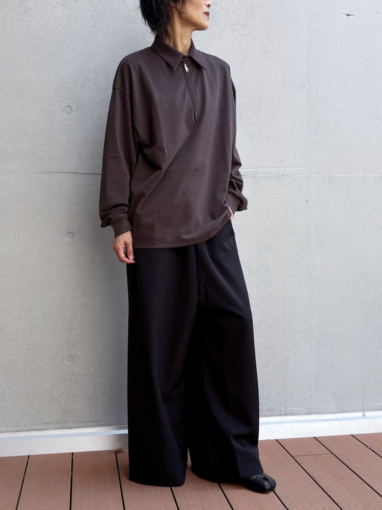 08sircus / Organic cotton jersey suede finish half zip Top / D.brown / S26AW-CS06