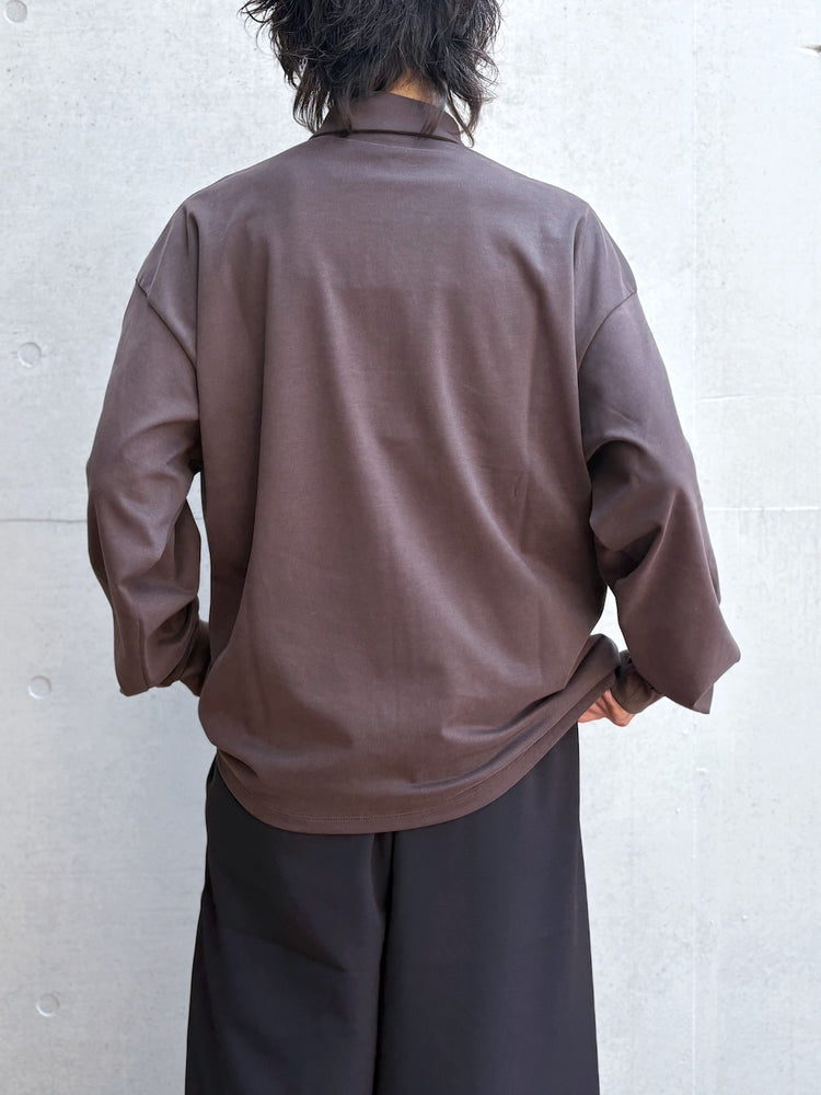 08sircus / Organic cotton jersey suede finish half zip Top / D.brown / S26AW-CS06