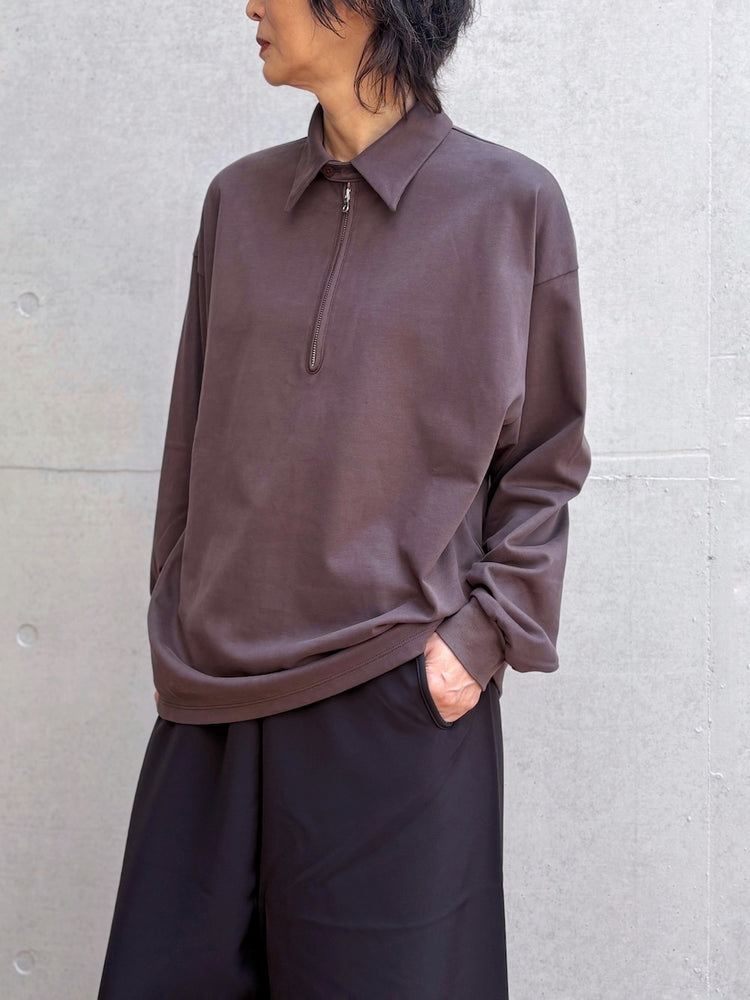 08sircus / Organic cotton jersey suede finish half zip Top / D.brown / S26AW-CS06