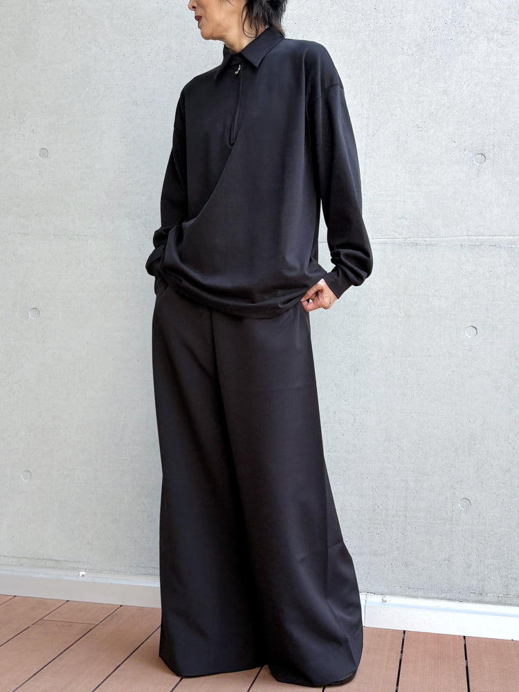 08sircus / Organic cotton jersey suede finish half zip Top / black / S26AW-CS06