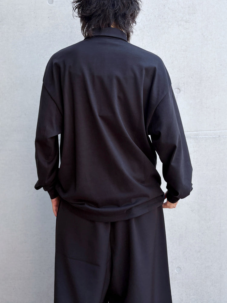 08sircus / Organic cotton jersey suede finish half zip Top / black / S26AW-CS06