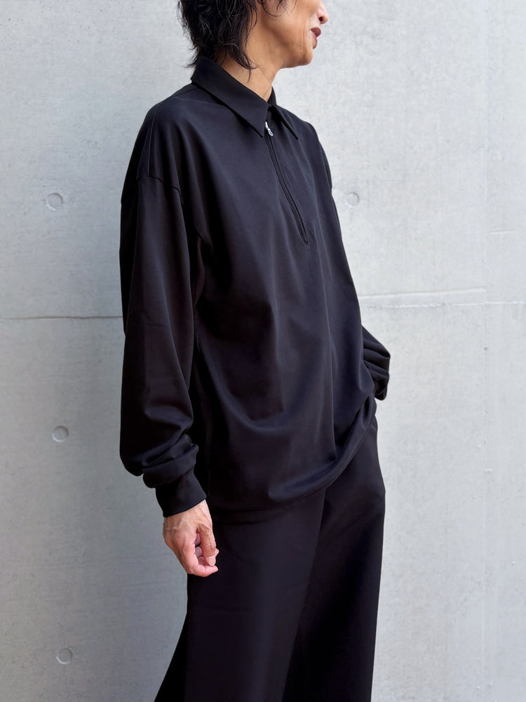 08sircus / Organic cotton jersey suede finish half zip Top / black / S26AW-CS06