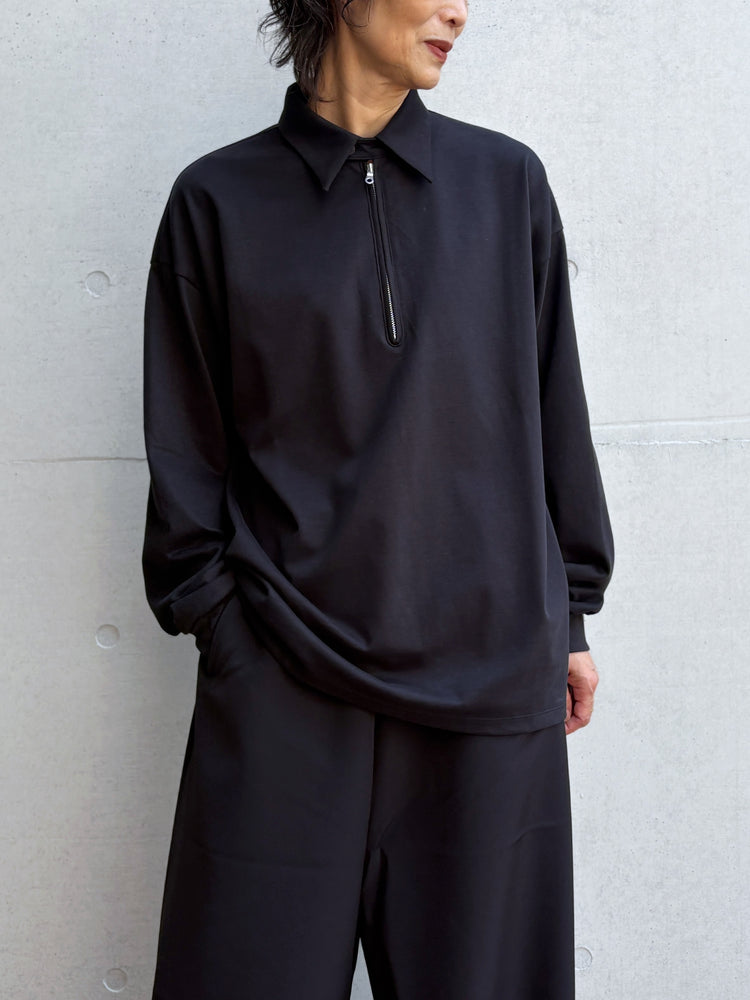 08sircus / Organic cotton jersey suede finish half zip Top / black / S26AW-CS06