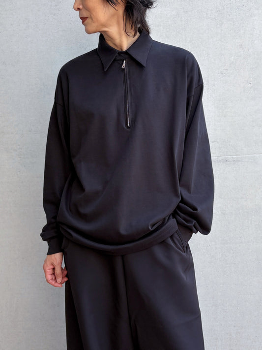 08sircus / Organic cotton jersey suede finish half zip Top / black / S26AW-CS06