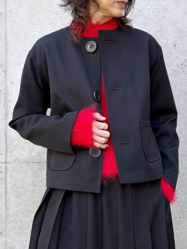 tao / ウールギャバ後染ノーカラージャケット / BLACK / TC-J100-051