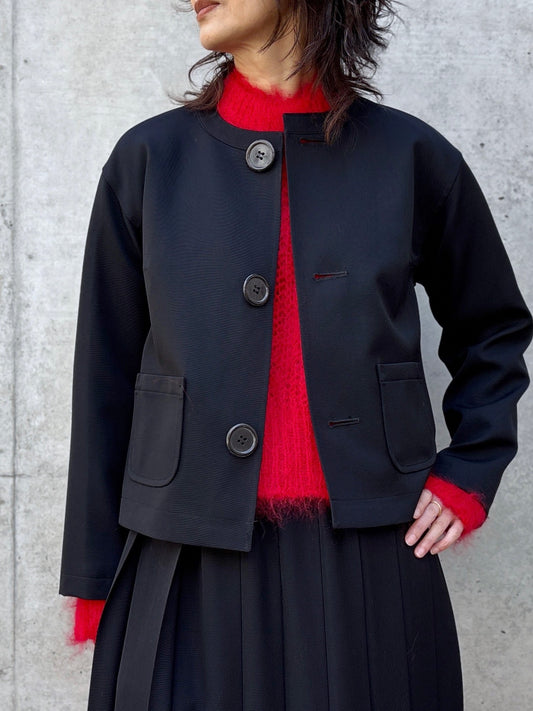 tao / ウールギャバ後染ノーカラージャケット / BLACK / TC-J100-051