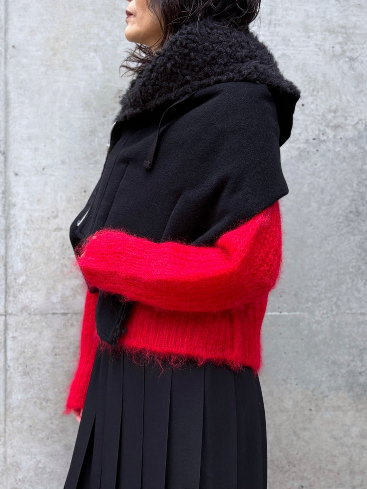 tao / ウールエステルモッサ先染×エステルフェイクファー ケープ / BLACK / TP-J017-051