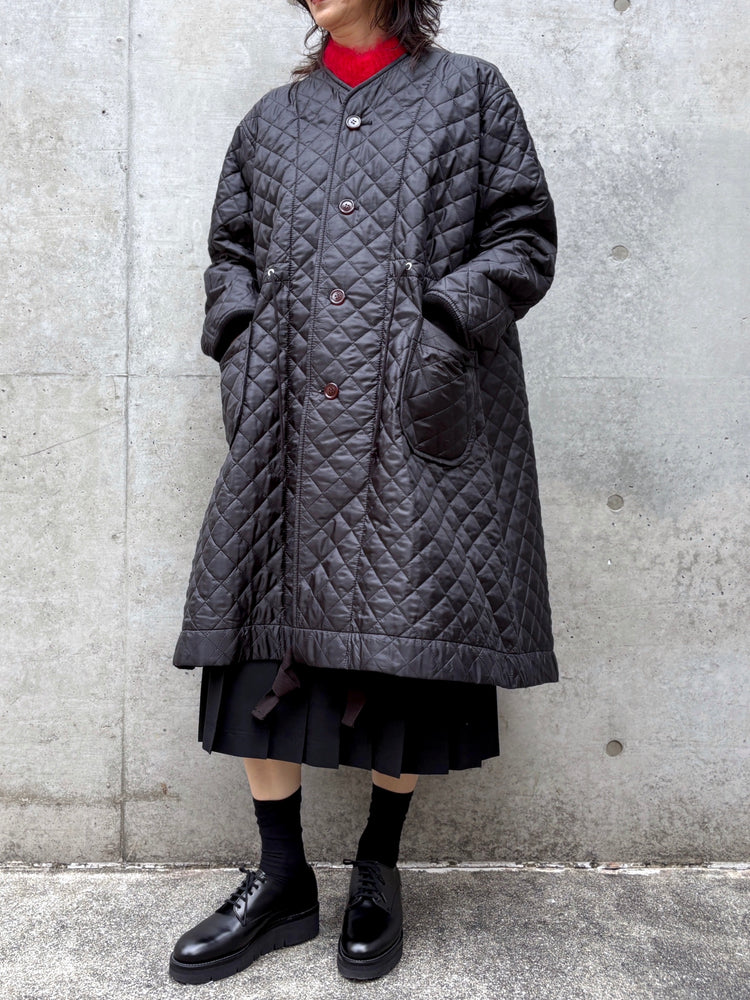 tao / エステルタフタキルティング ノーカラーコート / BLACK / TP-C003-051