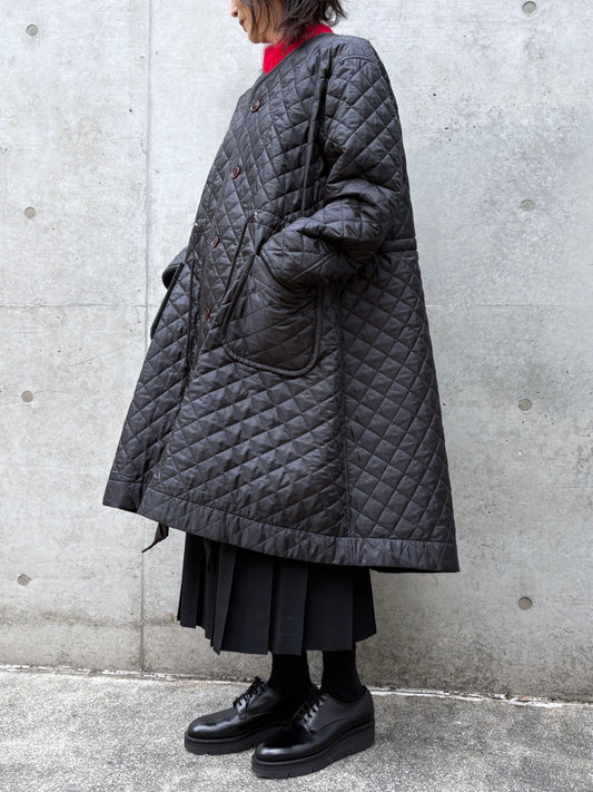 tao / エステルタフタキルティング ノーカラーコート / BLACK / TP-C003-051