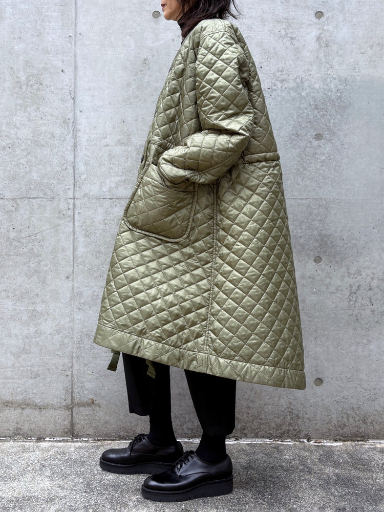 tao / エステルタフタキルティング ノーカラーコート / KHAKI / TP-C003-051