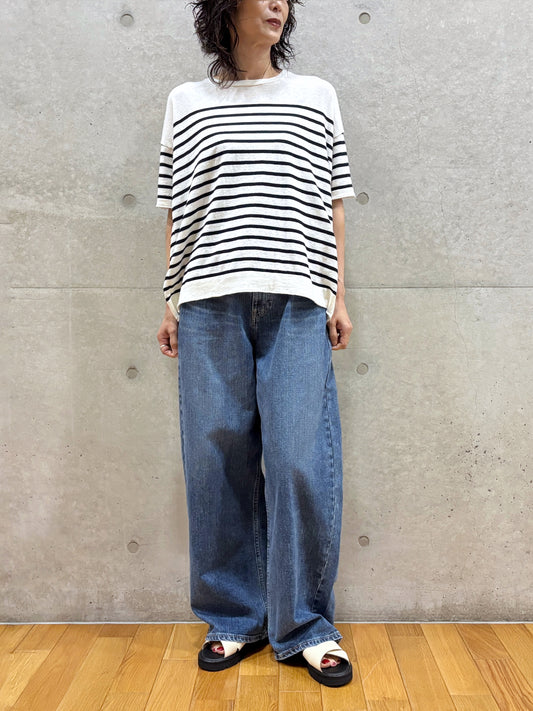 C.T.plage / Cotton cashmere half sleeve pullover / white×black / CT24119