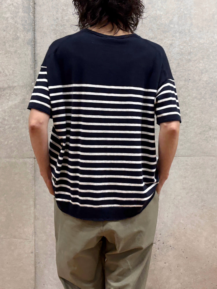 C.T.plage / Cotton cashmere half sleeve pullover / b.navy×white / CT24119
