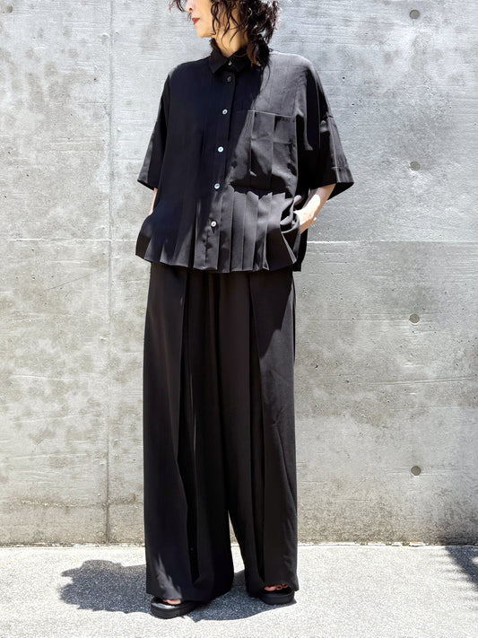 ENFÖLD / BOX PLEATS WIDE-PANTS / BLACK / 300JA431-0571