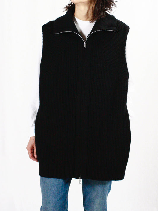 ADAWAS / ULTRA FINE WOOL ZIP VEST / BLACK / ADWS-401-48