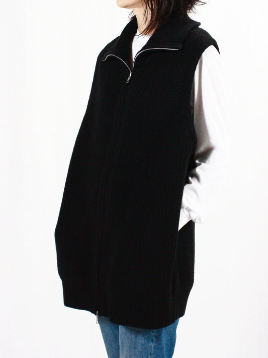 ADAWAS / ULTRA FINE WOOL ZIP VEST / BLACK / ADWS-401-48