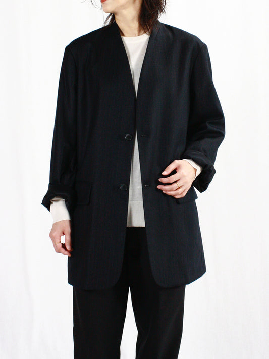 AURALEE / WOOL FULLING FLANNEL STRIPE JACKET / TOP DARK NAVY / A24AJ03HC