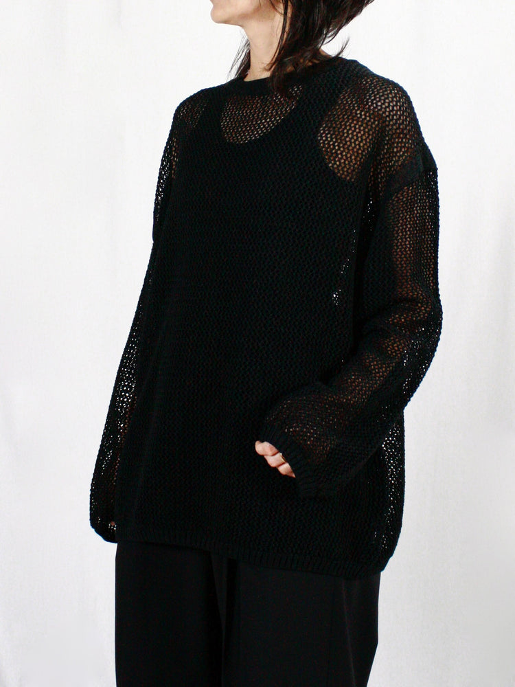 ESLOW / PAPER COTTON KNIT C/N TOP / BLACK / A2051KSW001