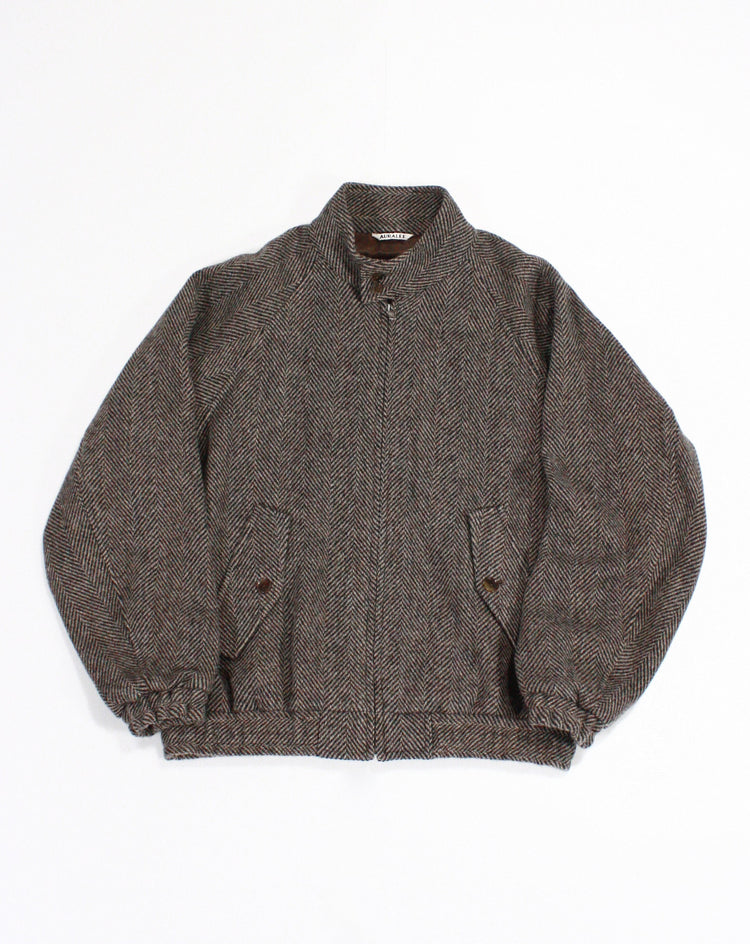 AURALEE / LAMA SHETLAND WOOL TWEED ZIP BLOUSON / KHAKI TWEED