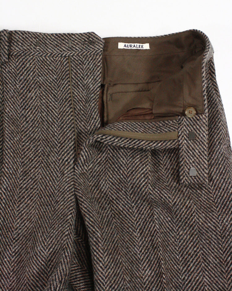 AURALEE / LAMA SHETLAND WOOL TWEED SLACKS / KHAKI TWEED