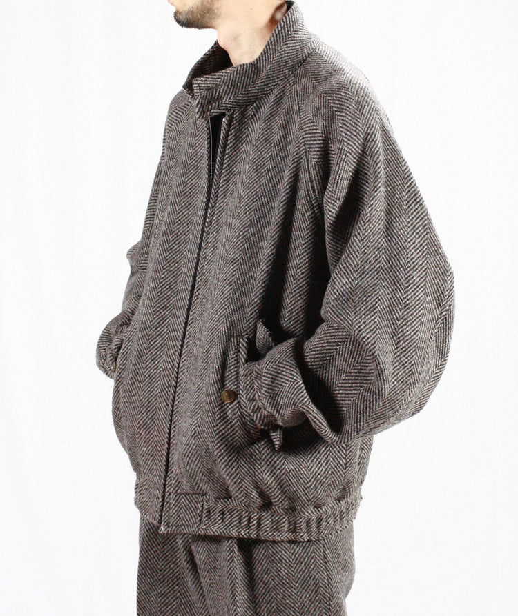 AURALEE / LAMA SHETLAND WOOL TWEED ZIP BLOUSON / KHAKI TWEED