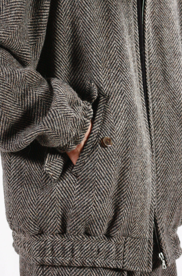 AURALEE / LAMA SHETLAND WOOL TWEED ZIP BLOUSON / KHAKI TWEED