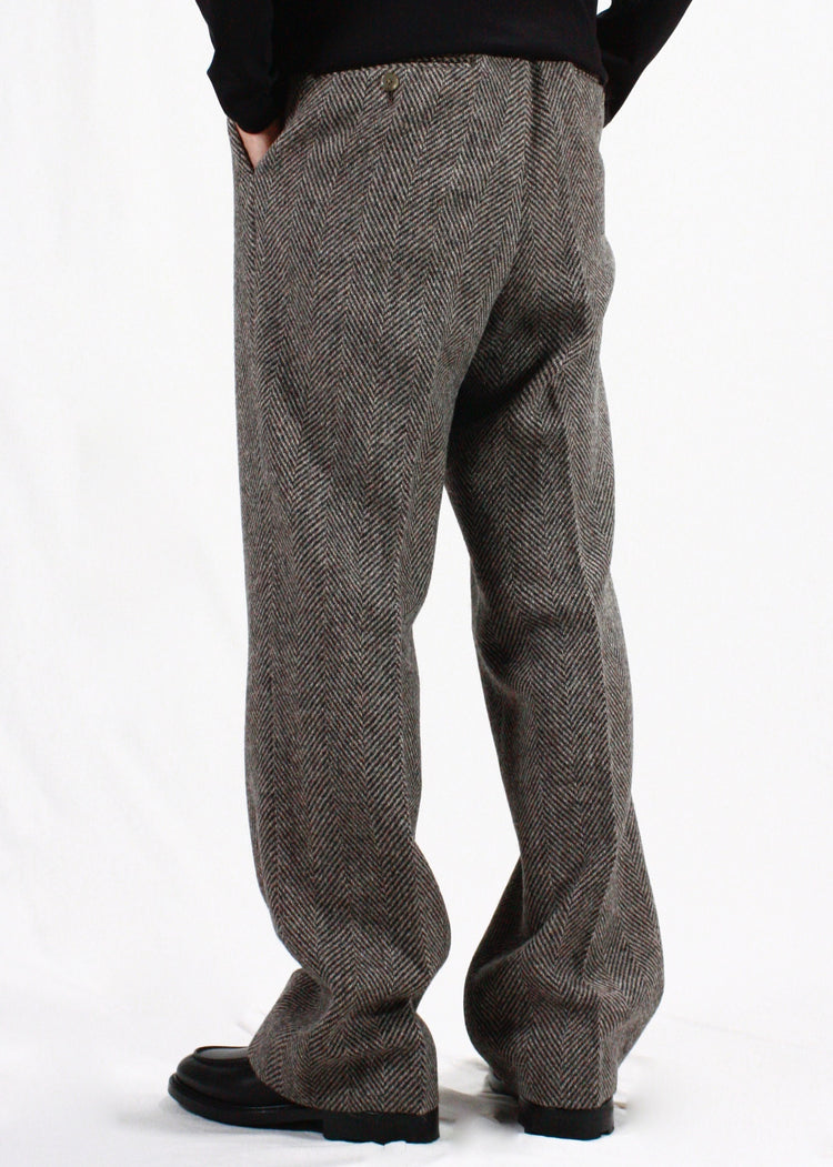 AURALEE / LAMA SHETLAND WOOL TWEED SLACKS / KHAKI TWEED