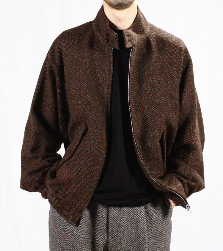 AURALEE / LAMA SHETLAND WOOL TWEED ZIP BLOUSON / BROWN TWEED