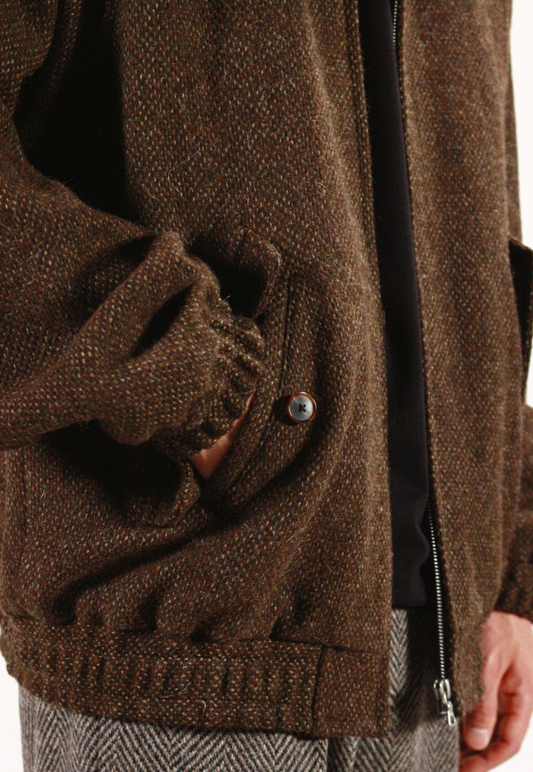 AURALEE / LAMA SHETLAND WOOL TWEED ZIP BLOUSON / BROWN TWEED