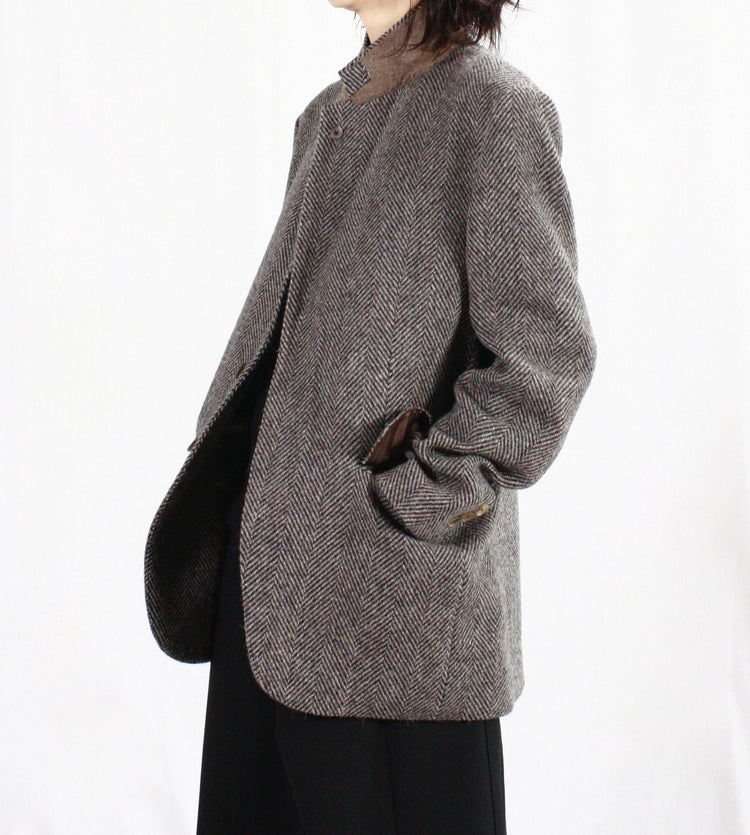 AURALEE / LAMA SHETLAND WOOL TWEED OVER JACKET / KHAKI TWEED / A24AJ06IS