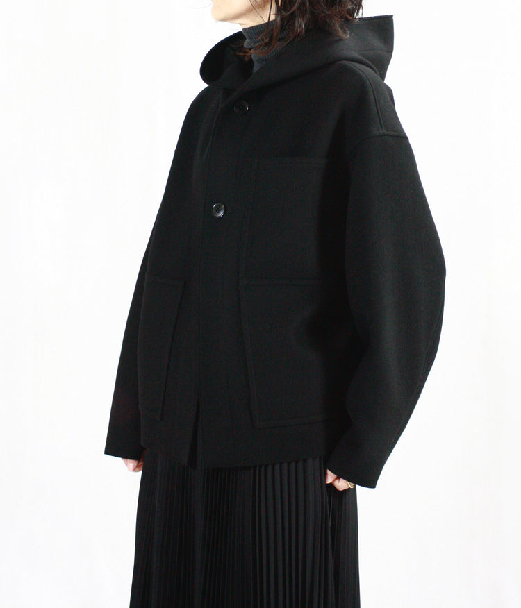 HYKE / MELTON HOODED WORK JACKET / BLACK / 17474