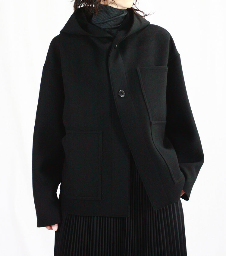 HYKE / MELTON HOODED WORK JACKET / BLACK / 17474